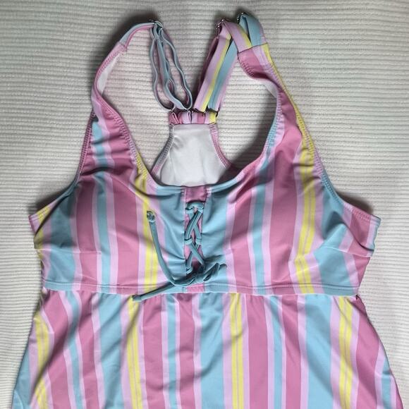 Modlily Women’s Size XL Lace Up Pink Multi Stripe Print Tankini NWOT - Picture 4 of 8